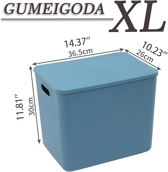 GUMEIGODA Plastic Storage Bins with lids,Storage Baskets,Container with handle,Storage Organizer Bins for Shelves,Office,Bedrooms,Closets, Cabinets(Blue, 4XL)