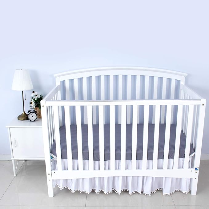 2 Pack Fitted Crib Sheets & 2 Pack Waterproof Crib Mattress Protectors, Baby Bedding Set Grey and White, Ultra Soft Breathable Sheets, Quiet Mattress Pad Covers, Fits 52" x 28"