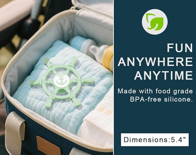 Bathtub Suction Spinner Toys - Silicone Bath & High Chair Sensory Toy for Babies & Toddlers, Novelty Spinners with Suction Cup, Car Window Travel Toys (Ship Steering Wheel Toy - Forest Green)
