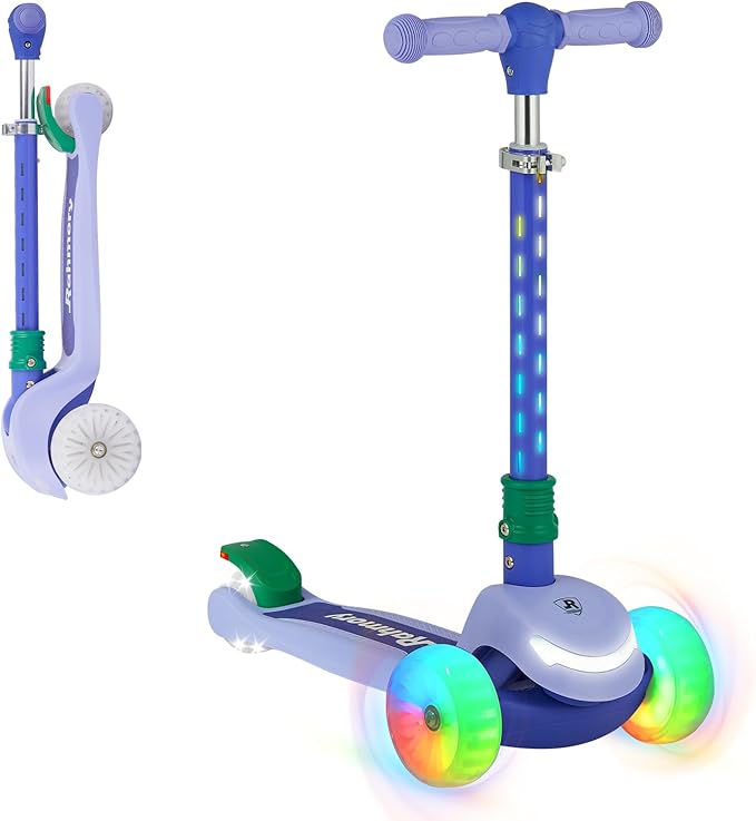 Light-Up Scooter for Kids 3-8,20 Dynamic Light Patterns for Evening Play Safety - Lean-to-Steer Kick Scooter with Adjustable Handlebar (Grows with Child) - Gift for Boys & Girls