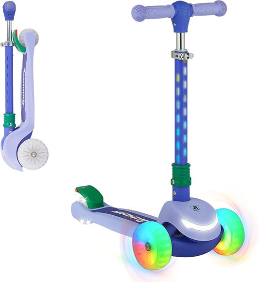 Light-Up Scooter for Kids 3-8,20 Dynamic Light Patterns for Evening Play Safety - Lean-to-Steer Kick Scooter with Adjustable Handlebar (Grows with Child) - Gift for Boys & Girls