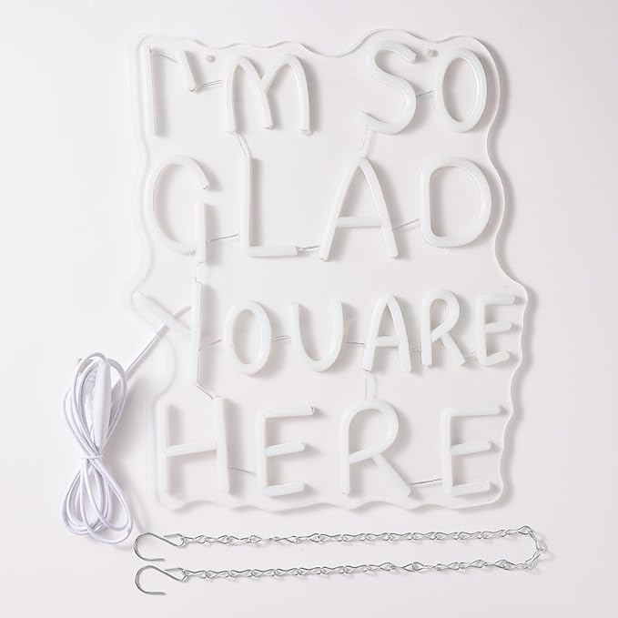 I'm So Glad You Are Here Neon Sign Rainbow Words Dimmable Neon Light for Wall Decor Welcome LED Signs for Classroom USB Powered Colorful Light Up Sign School wedding Kid Room Party Business Wall Art