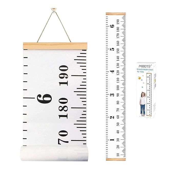 Mibote Baby Growth Height Chart Handing Ruler Wall Decor for Kids, Canvas Removable Height Growth Chart 79" x 7.9" (Black & White)