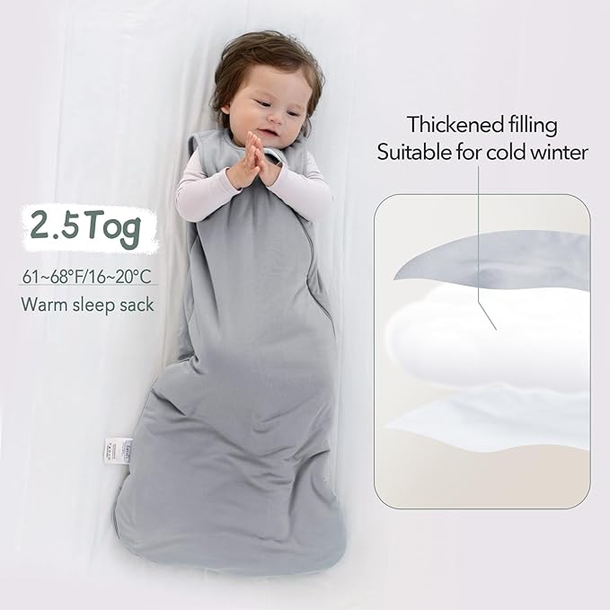Rayon Made from Bamboo Sleep Sack 12-18 Months 2.5 Tog Winter Supersoft Toddler Sleep Sack for Unisex Girl Boy Thick Warm Baby Sleeping Bag 2-Way Zipper Baby Wearable Blanket