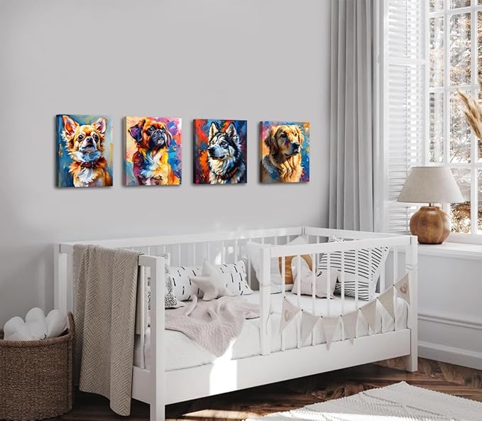 Framed Colorful Dog Canvas Wall Art,French Bulldog Wall Art Dog Room Decor,Funny Lovely Animal Art for Living Room Bedroom Office Decor(8"x10")
