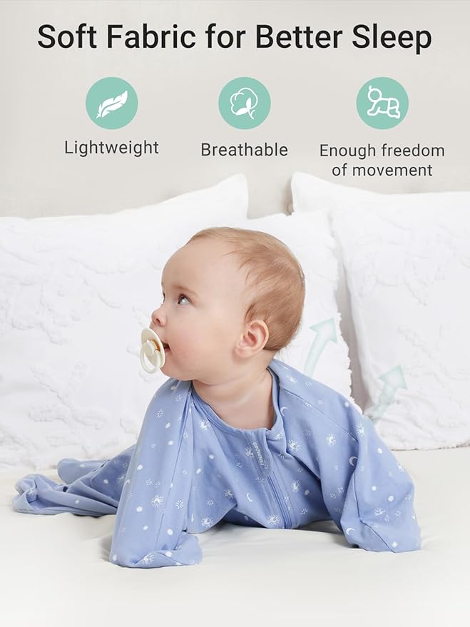 GROWNSY Transitional Swaddle Sleep Sack 6-12 Months, Starfish Design Baby Swaddle Sack, Dual-Zipper for Easy Diaper Changes, Proper Hip Development & Openable Foot Button, 19-27 lbs, Blue