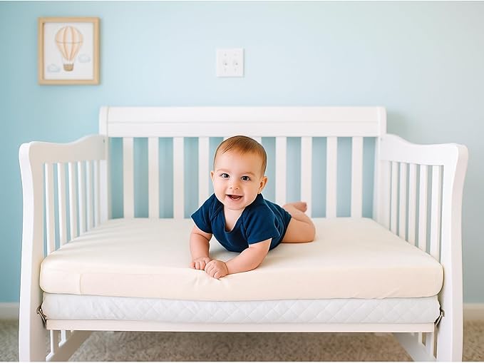 Organic Cotton Crib Mattress Protector (Water-Resistant) - Breathable Fitted Liner Pad, GOTS-Certified, Hypoallergenic, Made in USA – Mini-Sleeper 31" x 18" - Pack of 2