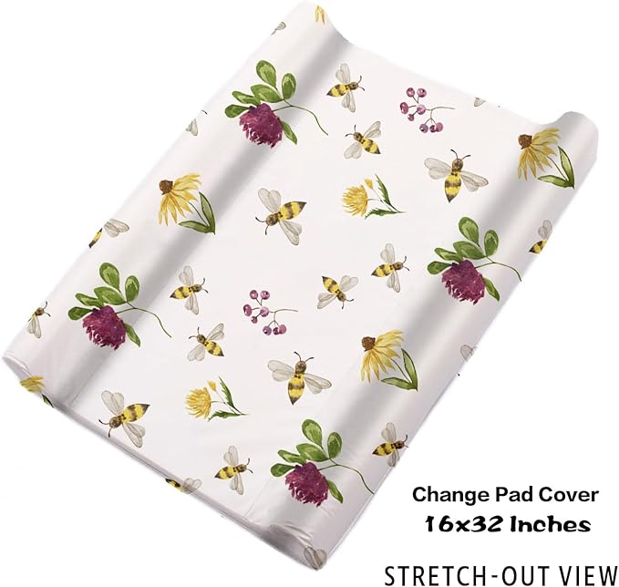 Personalized Baby Crib Bedding Set, Custom Name Nursery Bedding 5-Piece - Baby Blanket Fitted Sheet Changing Pad Cover Rug and Wall Art, Bee-Themed Crib Gift for Boys Girls