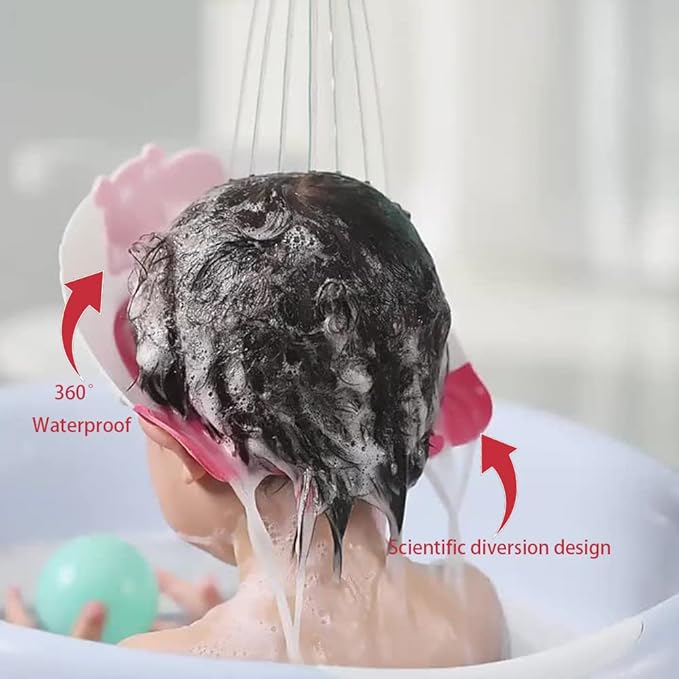 Baby Shower Cap Shield, Shower Cap for Kids, Visor Hat for Eye and Ear Protection for 0-9 Years Old Children,Cute Dinosaur/Crocodile/Hippo shape Makes the Baby Bath More Fun (Crocodile, Red)