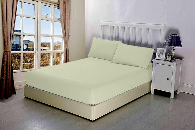 600 Thread Count Cotton Fitted Sheet for King Size|100% Egyptian Cotton Fitted Sheet|1 Piece Fitted Sheet Comfy, Ultra Soft, Breathable|16 Inch Deep Pocket Fitted Sheet in Ivory Solid