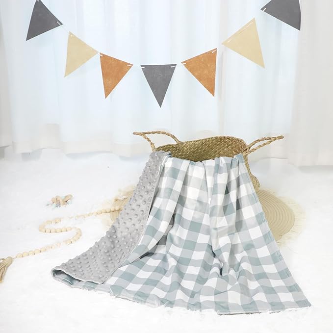 Baby Blankets for Girls, Toddler Newborn Blanket Double Layer with Dotted Backing Crib Receiving Blanket for Toddler Nursery Bed Blanket, Grey Checkered, 30x40 Inches