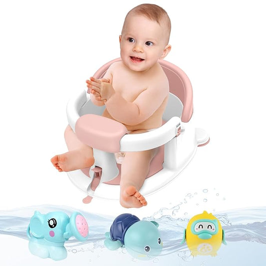 Inaya Baby Bath Seat for Babies 6 Months & Up, Non-Slip, Safe and Comfortable Bathub Chair for Sitting-Up, Ideal Open Design – Essential Bath Time Support (Pink)