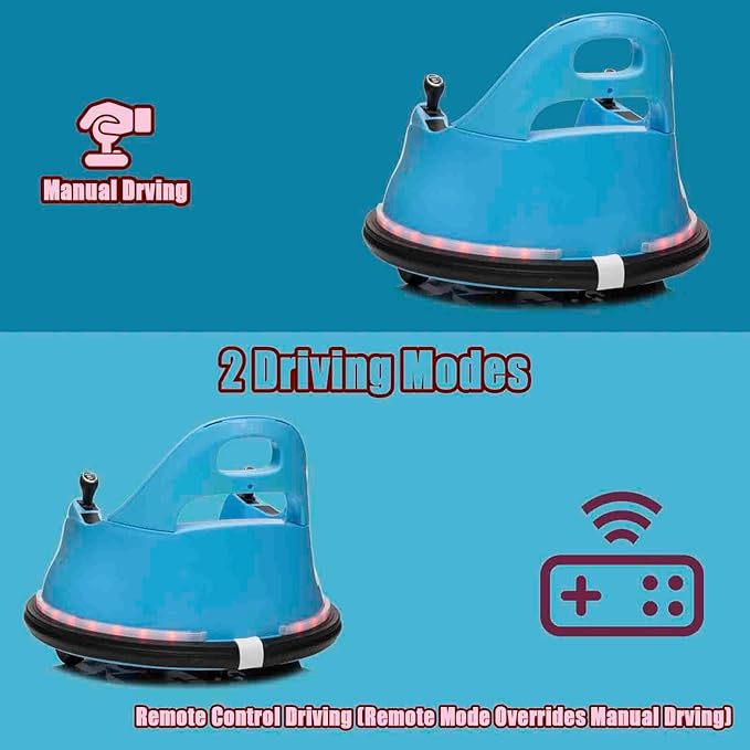 FINITO 12V Ride On Electric Bumper Car for Kids with Remote Control, 360 Degree Spin, LED Lights, Music, Safety Belt for Age 3+ Years Kids, Gift for Boys and Girls, Light Blue