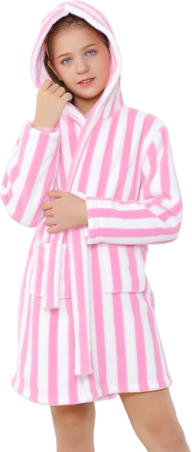 Umeyda Girls & Women Fleece Hooded Robes, Soft Fuzzy Bathrobe Warm Plush Fluffy Bath Robe for Kids Womens