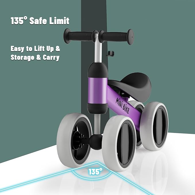 SIMATE Balance Bike Toys for 1 Year Old Boys Girls, 12-24 Month Toddler Ride on Toys, 4 Silent Wheels & Soft Seat, First Birthday Gifts for Baby Girls Boys