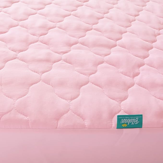 Crib Mattress Protector Sheets Fitted Waterproof Crib Mattress Pad Cover, Noiseless & Machine Wash 100% Absorbent Crib/Toddler Mattress Protector Sheet Quilted, Pink, 52" x 28"