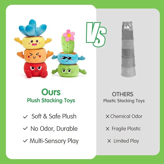 hahaland Montessori Toys for 1 Year Old Boy Girl - 10 in 1 Plush Garden Stacking Toys for Toddlers 1-3 with Color Matching & Planting Play - Fine Motor, Sensory & Emotional Development Toy