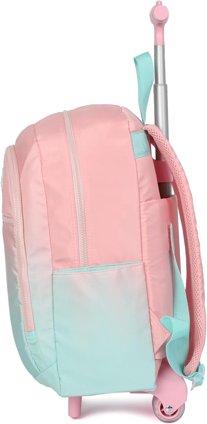 kingdisen Wheels Kids Backpacks for Large Girls Rolling School Backpack with lunch box(DROPS BLUE)