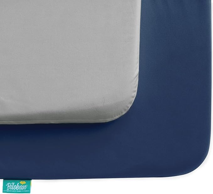 Biloban Pack and Play Sheets Waterproof 2 Pack Fitted, Compatible with Baby Graco Pack n Play/Playard and Other 38" X 26" Playpen Mattress, Grey & Navy