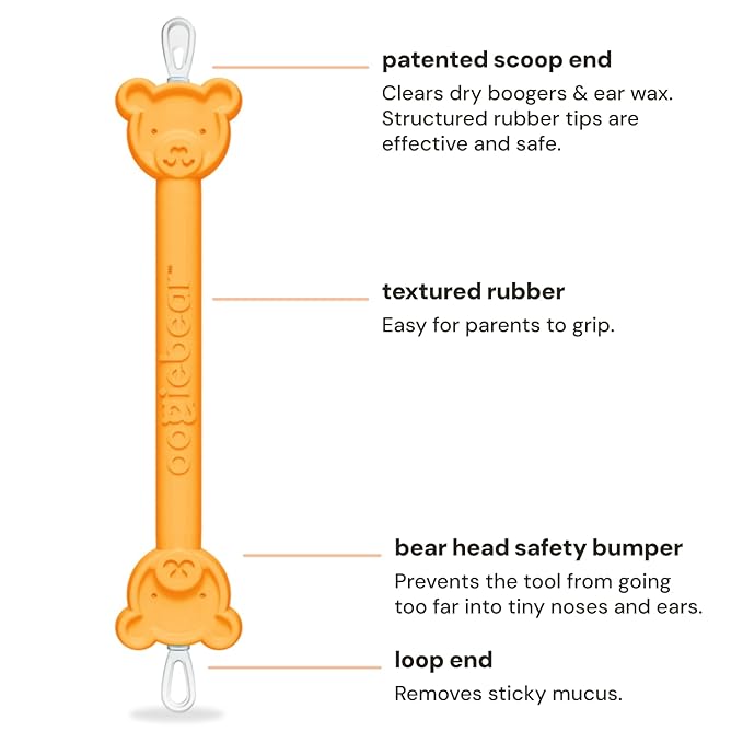 oogiebear: Baby Nose Cleaner & Ear Wax Removal Tool - Safe Booger & Earwax Removal for Newborns, Infants, Toddlers - Dual-Ended - Essential Baby Stuff, Diaper Bag, 2-Pack Orange with case