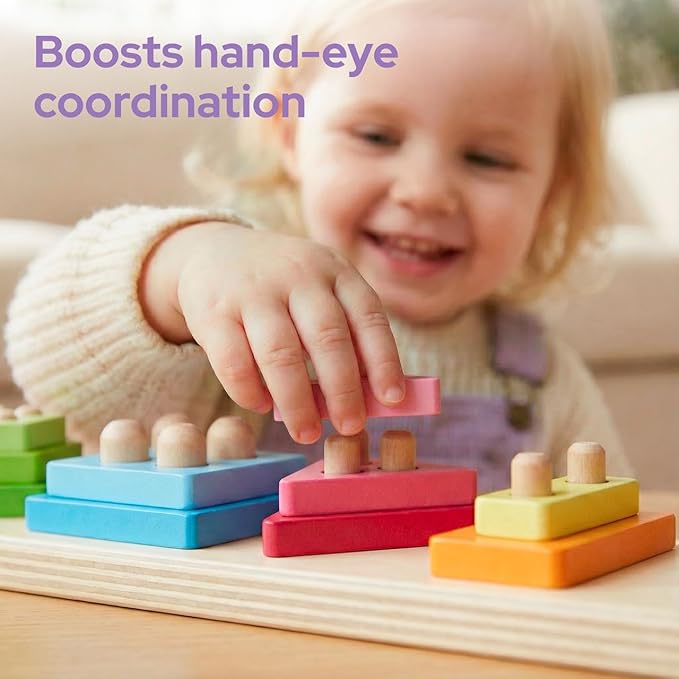 lalalark Montessori Toys for 1 2 3 Year Old Boy Girl, Wooden Sorting & Stacking Toys, Shape Sorter Baby Toy, Educational Sensory Toys for Kids, Wooden Blocks for Toddler 1-3, Christmas Birthday Gifts
