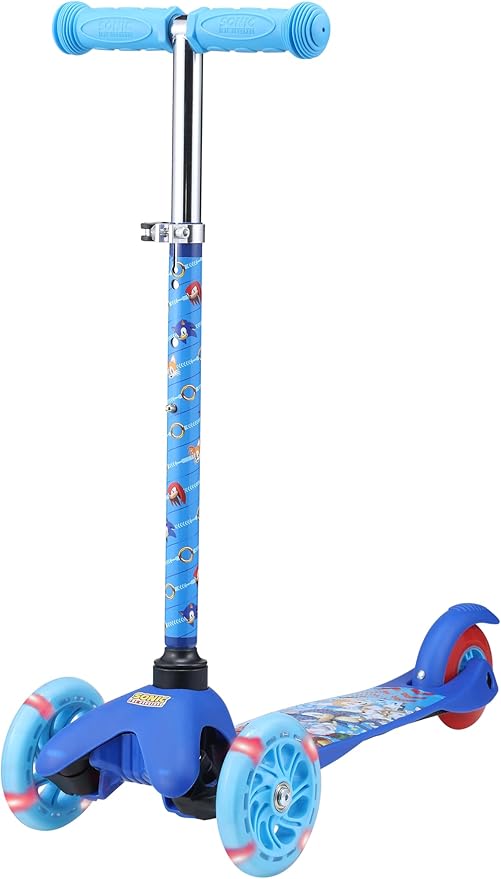 Self Balancing Kick Scooter with Light Up Wheels, Extra Wide Deck, 3 Wheel Platform, Foot Activated Brake, 75 lbs Limit, Kids & Toddlers Girls or Boys, for Ages 3 and Up