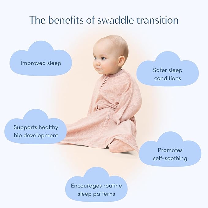 SleepingBaby Zipadee-Zip Transition Swaddle - Cozy Baby Swaddling Blanket with Zipper Convenience - Roomy Wearable Blanket for Easy Diaper Changes - 4-8 Month - Ballet Pink Heather