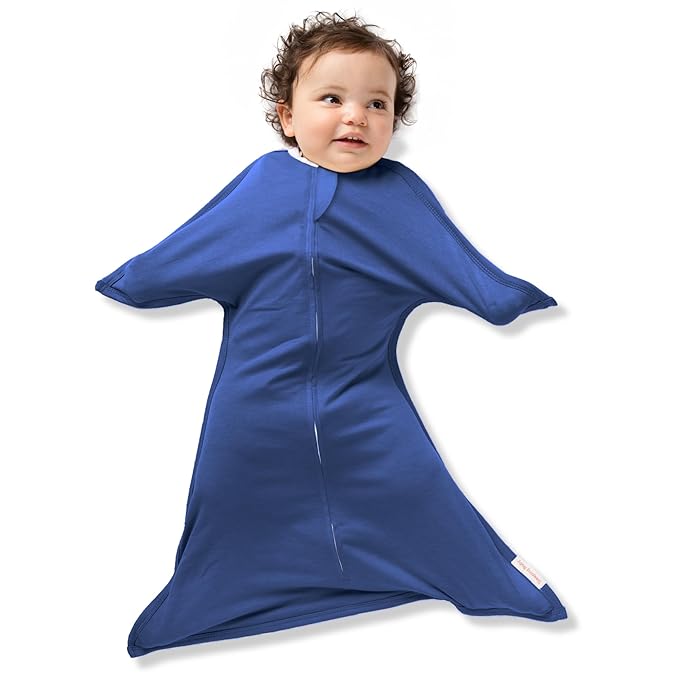 SleepingBaby Zipadee-Zip Transition Swaddle - Cozy Baby Swaddle Blanket with Zipper Convenience - Roomy Wearable Blanket for Easy Diaper Changes - Classic Navy, Medium (6-12 Month)