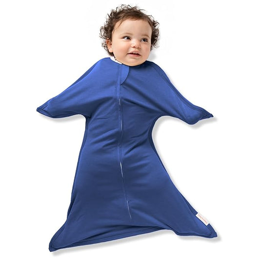 SleepingBaby Zipadee-Zip Transition Swaddle - Cozy Baby Swaddle Blanket with Zipper Convenience - Roomy Wearable Blanket for Easy Diaper Changes - Classic Navy, Medium (6-12 Month)