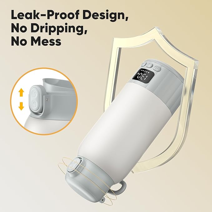 Portable Bottle Warmer for Travel, 17 Ounces Milk Warmer On The Go, Fast Heating for Breast Milk, Formula, Water, Temp Control 98°F -131°F, Baby Essentials for Outdoor Airplane Car Journey