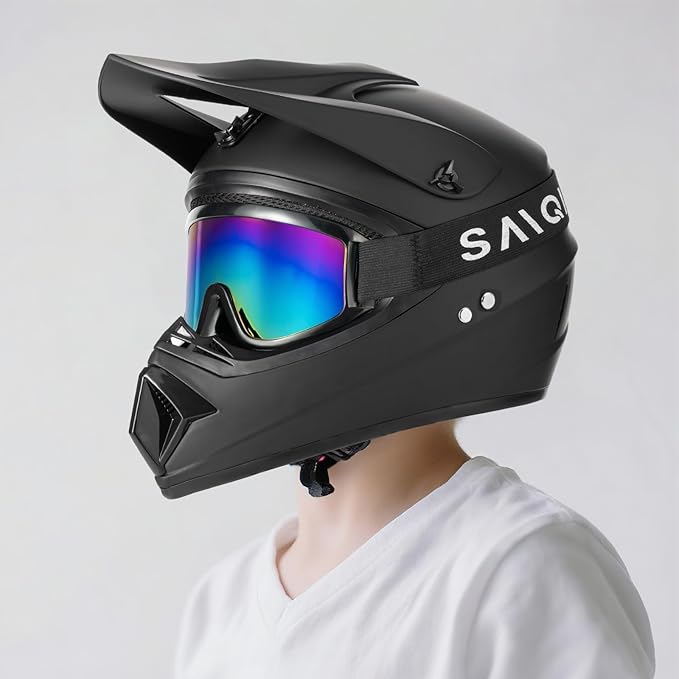 Youth Motorcycle Helmet (Goggles Gloves Face Shield) 4PCS Set, Unisex Dirt Bike Helmets Full Face Helmet, Mountain Bike Motocross Helmets, DOT Approved Helmets (Matte Black, Small)