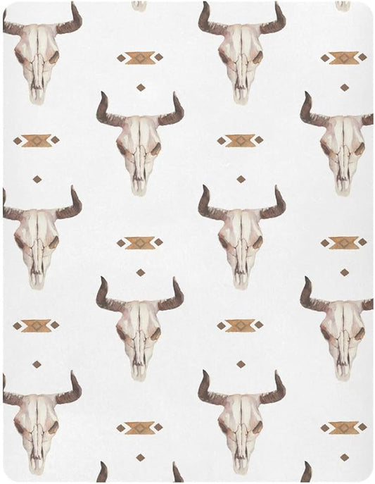 Western Bull Skull Crib Sheets Soft Breathable Fitted Baby Playard Sheets Mattress Cover for Girl Boys, 39" x 27" x 5"