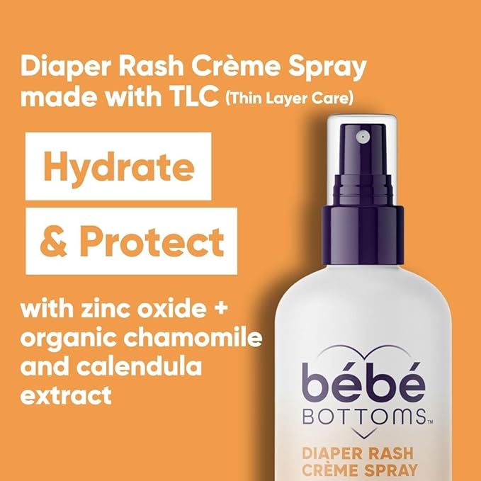 Bébé Bottoms Diaper Rash Cream Spray - Paraben, Dye & Fragrance Free, No-Rub Touch Free Application for Sensitive Skin - Quick Relief & Comfort (100 ml)