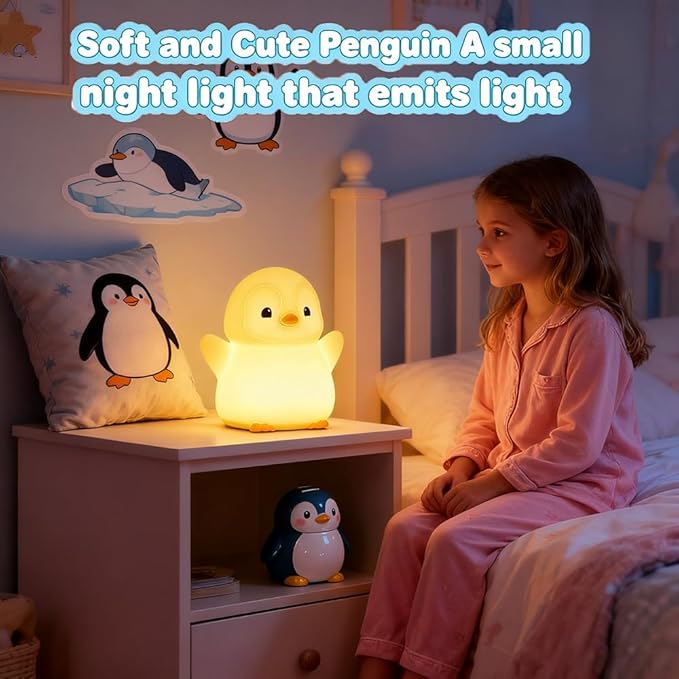 KangTen CHEN Cute Penguin Night Light for Kids Bedroom, Animal Silicone Nursery Night Lamp Touch Control Nightlights USB Rechargeable Bedside Lamp for Baby Children Toddlers Girls Gift