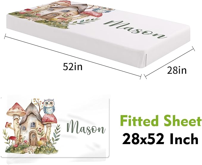Personalized Baby Crib Bedding Set, Custom Name Mushroom House Baby Bedding 2-Pcs Set - Soft Double Layer Dotted Blanket and Fitted Sheet, Nursery Bedding for Newborn Boys Girls, Perfect Shower Gift