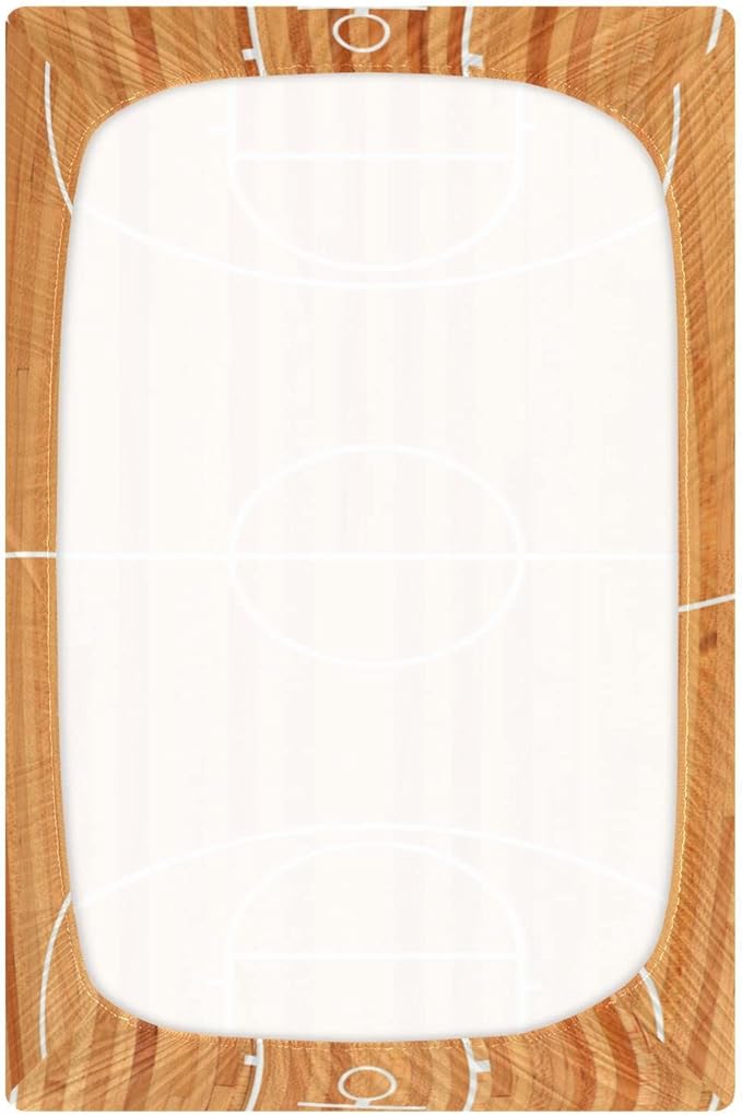Fitted Crib Sheets for Boys Girls, Basketball Court Soft Breathable Mattress Cover for Standard Crib & Toddler Bed Mattress, 52 * 28 in.