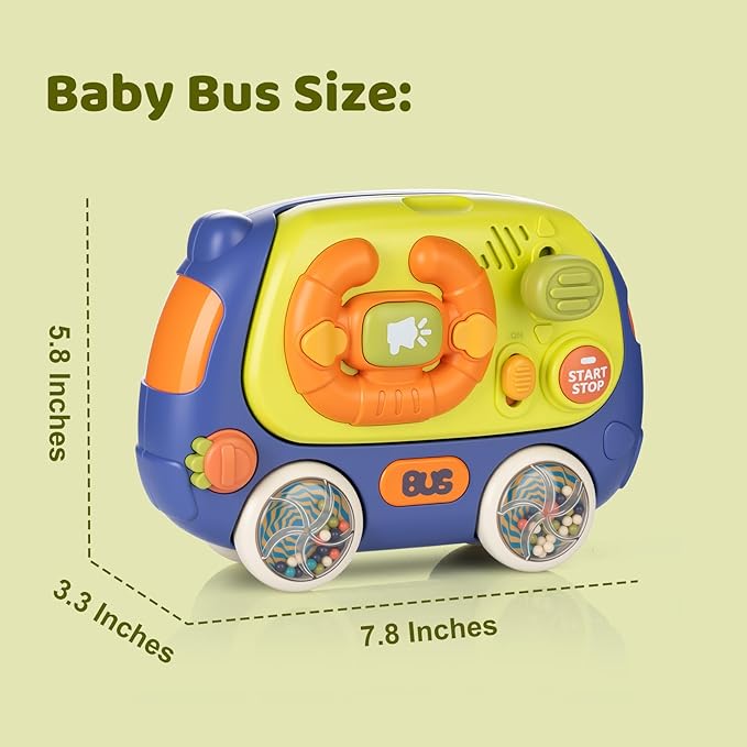 Interactive Musical Driving Toy with Lights & 14 Melodies – Portable Sensory Steering Wheel for Infants. Early Learning Travel Activity Center for 6-18 Month Olds