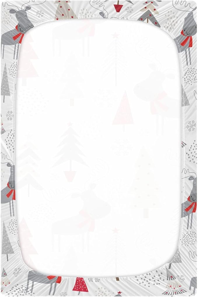 Christmas Trees Moose Crib Sheets Soft Breathable Fitted Baby Crib Sheets Mattress Cover for Girl Boys, 52" x 28" x 9"