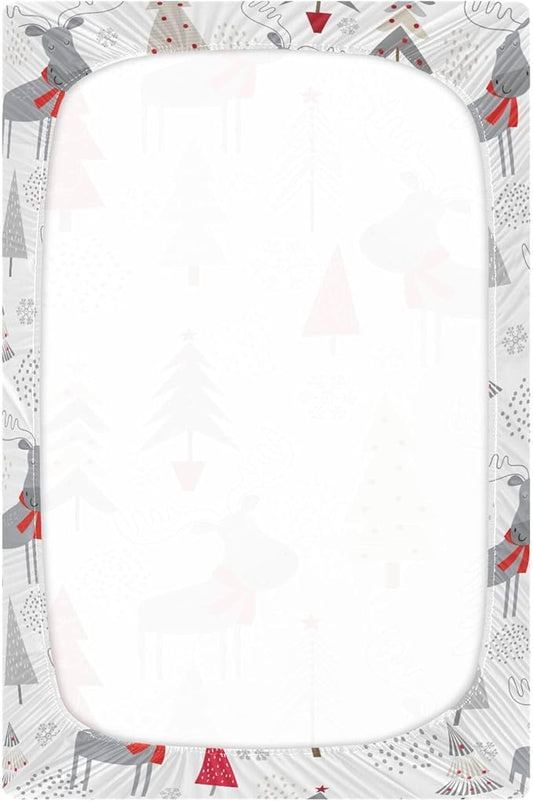Christmas Trees Moose Crib Sheets Soft Breathable Fitted Baby Crib Sheets Mattress Cover for Girl Boys, 52" x 28" x 9"