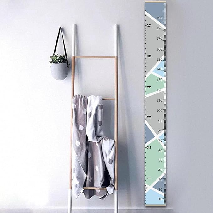 Nustila Color Block Growth Chart for Kids Baby Height Chart Ruler Removable Canvas Wooden Frame Hanging Wall Rulers Measurement Charts for Toddler Room Nursery Decor - 79"X7.9" with Beige Wood