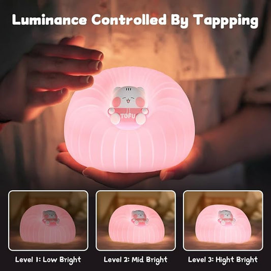 ICARER FAMILY Night Light for Bedroom, Rechargeable LED Lamp with Adjustable Brightness and Automatic Shut-Off, Soft Silicone Design, Touch Control, Gift for Infants, Toddlers, Girls, and Boys