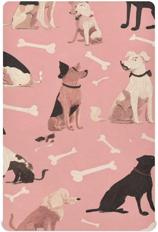 Pink Dog and Bone01 Crib Sheets Standard Crib Toddler Mattresses Cover Fitted Baby Bed Sheet Breathable Crib Mattress Sheet for Girls Boys 52" x 28"x5''
