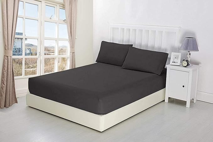 600 Thread Count Cotton Fitted Sheet for Queen Size|100% Egyptian Cotton Fitted Sheet|1 Piece Fitted Sheet Comfy, Ultra Soft, Breathable|16 Inch Deep Pocket Fitted Sheet in Dark Grey Solid