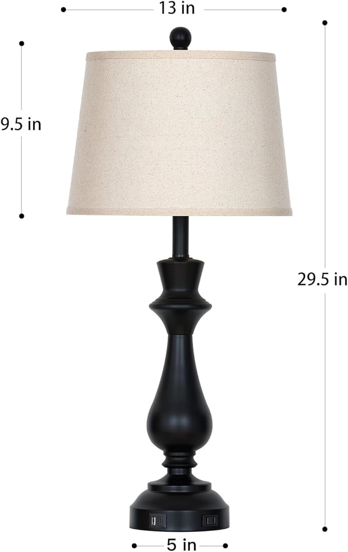 luxeflow Modern Black Table Lamp for Living Room,30" Tall Bedside Lamp with USB Charging Port,3-Way Dimmable Touch Nightstand Lamp for Bedroom Desk Side Table Office,Black-1P