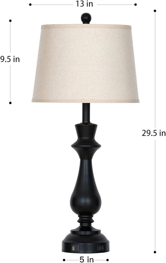 luxeflow Modern Black Table Lamp for Living Room,30" Tall Bedside Lamp with USB Charging Port,3-Way Dimmable Touch Nightstand Lamp for Bedroom Desk Side Table Office,Black-1P