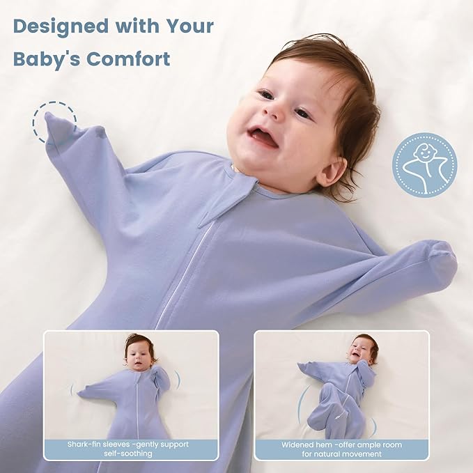 ZIGJOY Baby Transitional Swaddles for Newborns: 0.5 Tog Arms Up Sleep Sack 3-6-12 Months Soft Cotton Shark Fin 2 Way Zipper