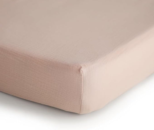 mushie Extra Soft Muslin Fitted Crib Sheet | 192 Thread Count | 28"x 52" (Blush)