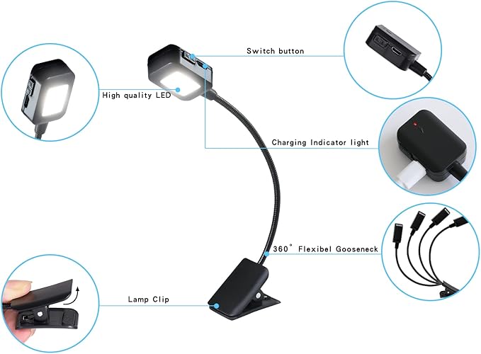 KunHe 30 Pack Rechargeable Book Lights for Reading at Night Small Book Light Bulk Clip on Reading Lights Lightweight Booklight as Christmas Stocking Stuffers for Kids Book Lovers