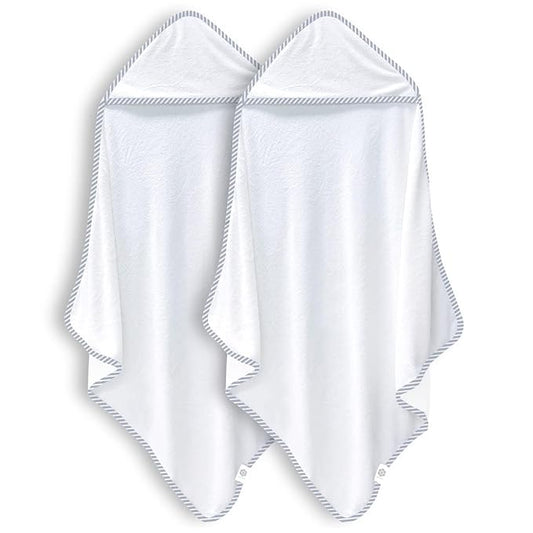 2 Pack Baby Bath Towel - Rayon Made from Bamboo, Ultra Soft Hooded Towels for Kids - X Large Size for 0-7 Yrs (White and Stripe, 37.5 x 37.5 Inch)