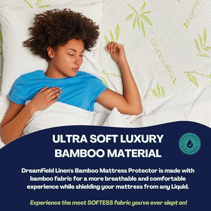 2 Pack Twin XL Bamboo Mattress Protector with Zipper - 100% Waterproof Cooling Mattress Cover - Ultra Soft Jacquard Fabric Breathable Noiseless Mattress Pad Cover - Zippered Mattress Encasement